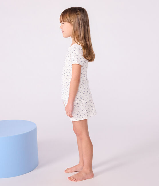 Pijama corto infantil de algodón calado con estampado de flores blanco MARSHMALLOW/blanco MULTICO
