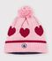 Gorro infantil de punto tricotado de jacquard con forro polar rosa/rojo
