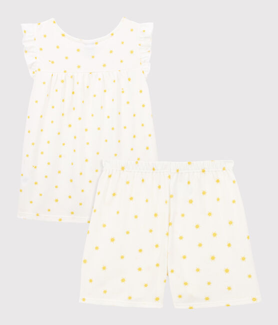 Pijama corto con soles de algodón de niña blanco MARSHMALLOW/ ORGE