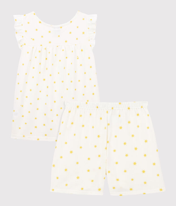 Pijama corto con soles de algod&oacute;n de ni&ntilde;a blanco/amarillo