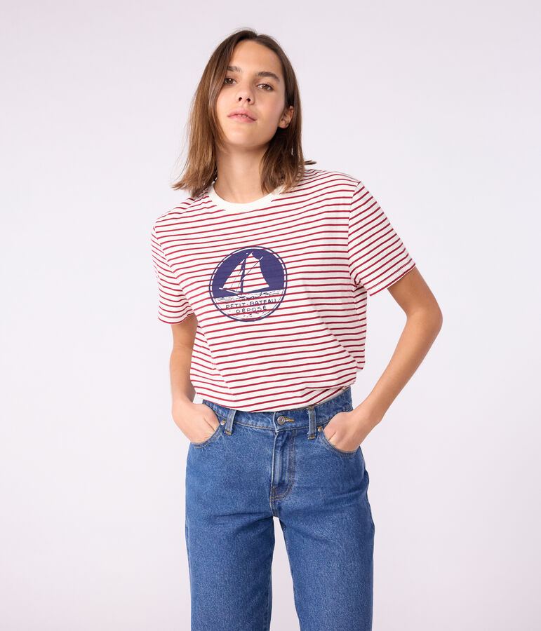 Camiseta Recta de algod&oacute;n de manga corta para mujer rojo/rojo