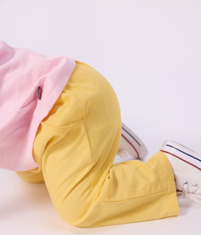 Pantal&oacute;n liso de algod&oacute;n/lino para beb&eacute; amarillo