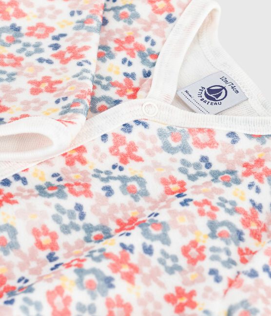 Pijama de terciopelo con estampado de flores para bebé blanco MARSHMALLOW/blanco MULTICO