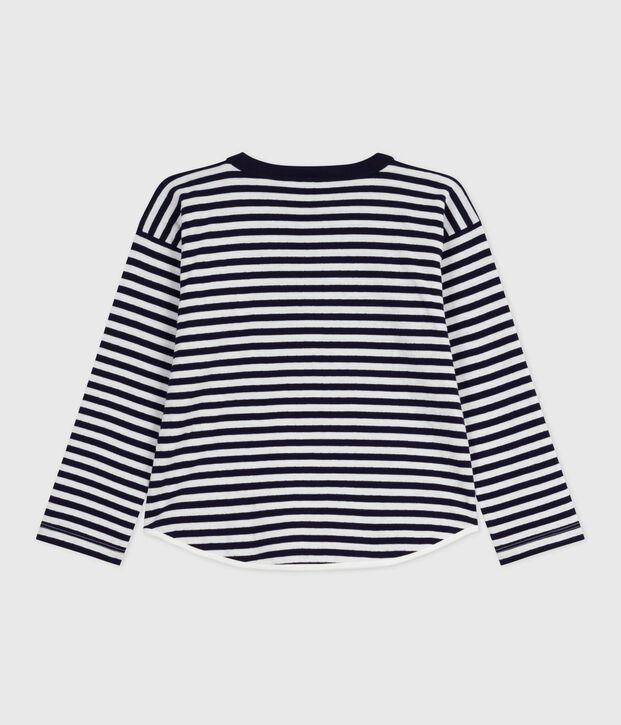Camiseta infantil de algod&oacute;n de manga larga a rayas azul/crudo