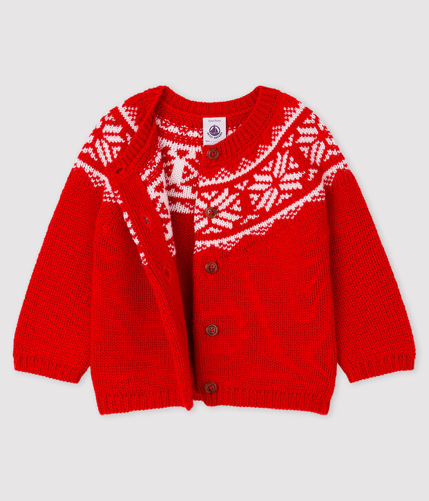 C&aacute;rdigan 100 % lana para beb&eacute; rojo/blanco