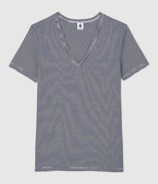 Camiseta L'ICONIQUE con cuello de pico de algodón orgánico de mujer azul SMOKING/blanco MARSHMALLOW