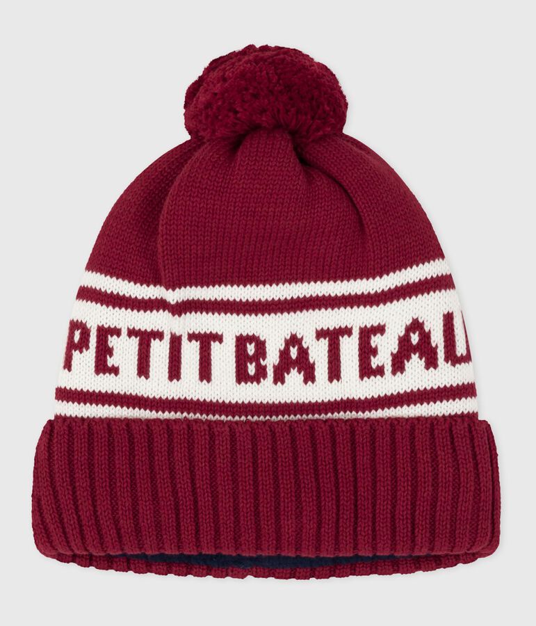Gorro infantil de punto tricotado con forro polar Petit Bateau rojo/blanco