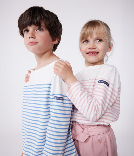 Camiseta marinera infantil de algodón de manga larga blanco MARSHMALLOW/rosa CHARME