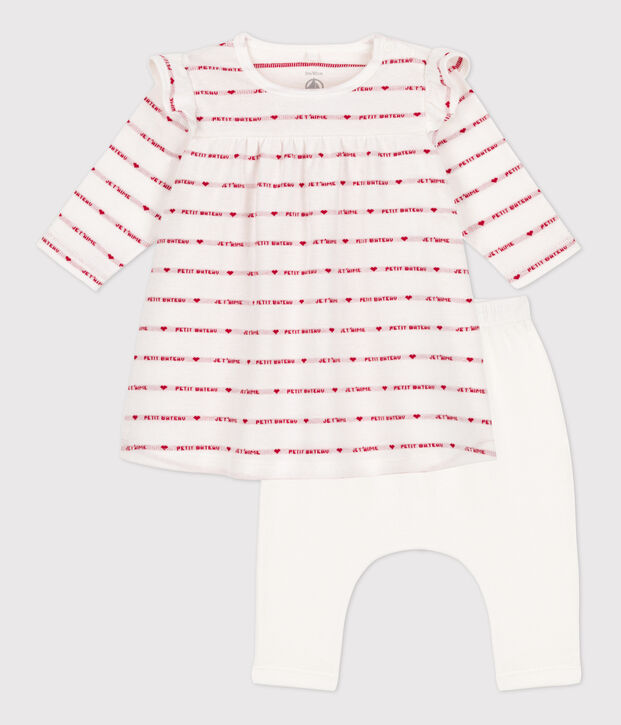 Vestido legging de jacquard de algod&oacute;n para beb&eacute; blanco/rojo