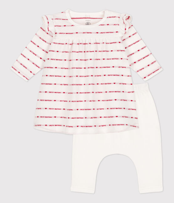 Vestido legging de jacquard de algodón para bebé blanco MARSHMALLOW/rojo TERKUIT