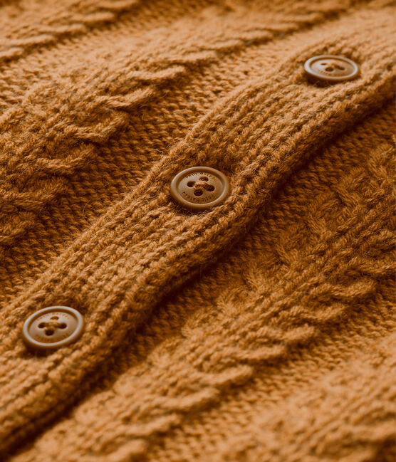 Cárdigan en tricot para bebé mixto en lana y algodón marron BRINDILLE