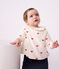 Blusa de terciopelo bordado con estampado de lazos para beb&eacute; crudo/rojo