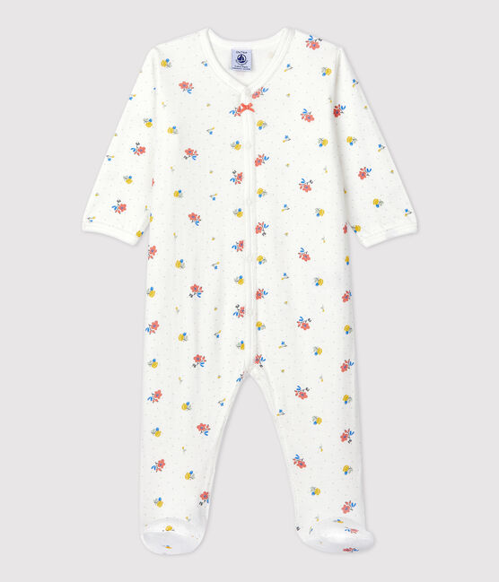 Pelele de algodón orgánico con flores para bebé blanco MARSHMALLOW/blanco MULTICO