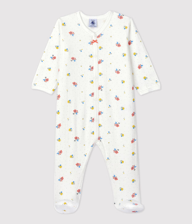 Pelele de algod&oacute;n org&aacute;nico con flores para beb&eacute; blanco/multicolor