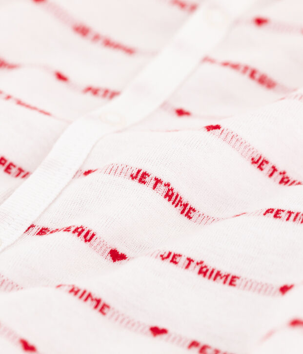 Pelele corto de punto de Petit Bateau je t'aime. blanco/rojo