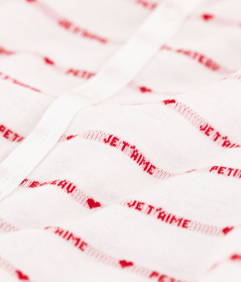 Pelele corto de punto de Petit Bateau je t'aime. blanco MARSHMALLOW/rojo TERKUIT
