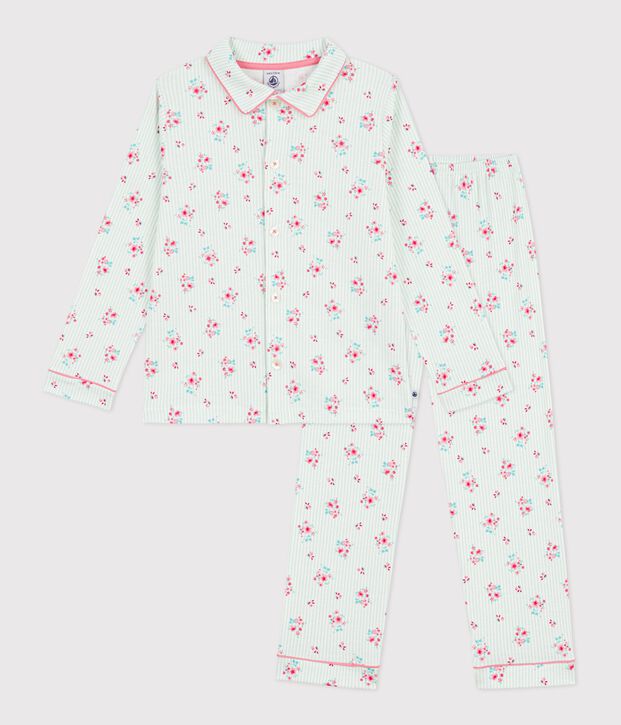 Pijama infantil abotonado de algod&oacute;n estampado blanco/azul/multicolor