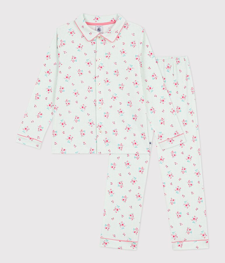 Pijama infantil abotonado de algod&oacute;n estampado blanco/azul/multicolor