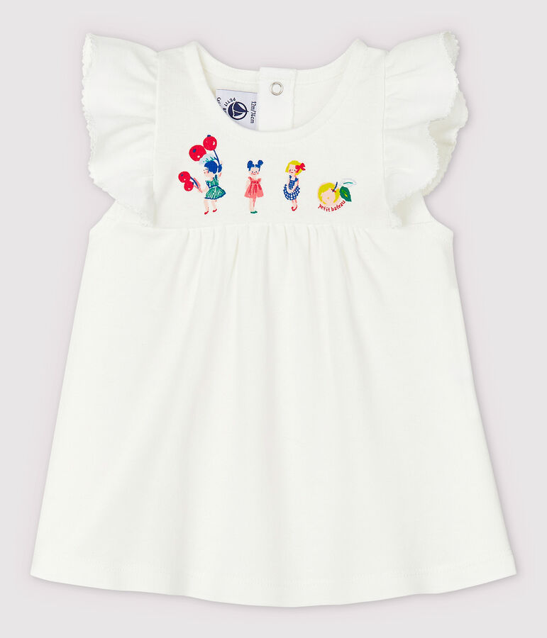 Blusa de manga corta de algod&oacute;n de beb&eacute; ni&ntilde;a blanco