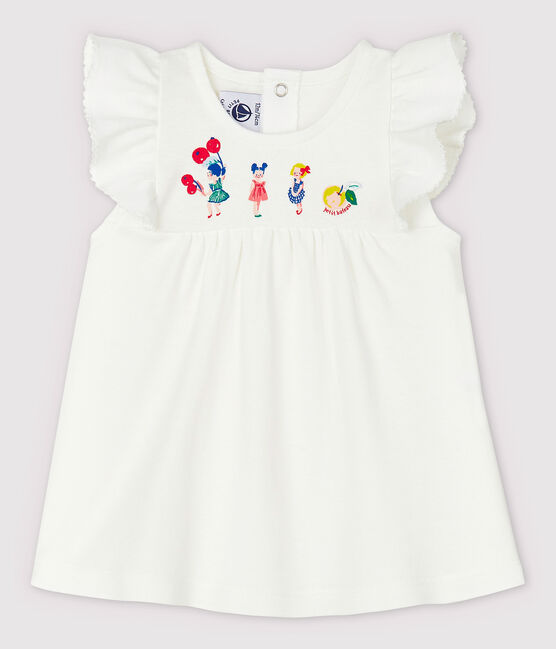 Blusa de manga corta de algodón de bebé niña blanco MARSHMALLOW