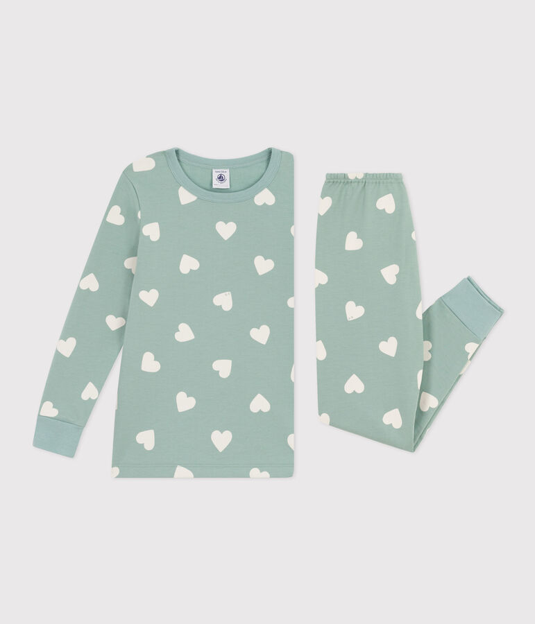 Pijama de felpa con coraz&oacute;n para ni&ntilde;o/ni&ntilde;a verde/crudo