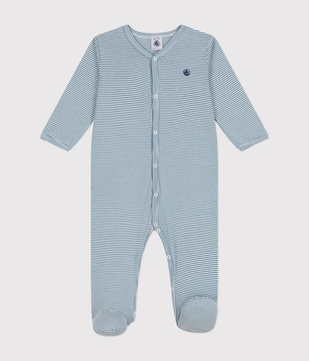 Pijama estampado de algod&oacute;n para beb&eacute; azul/blanco