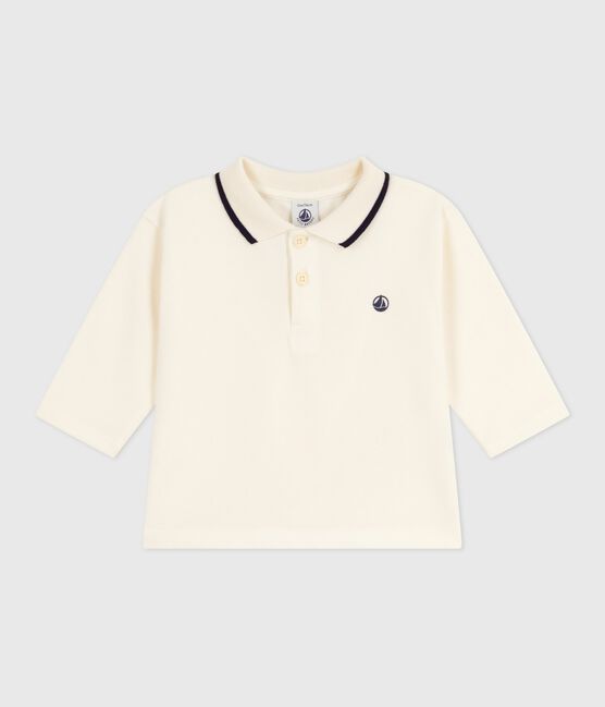 Polo liso de manga larga de algodón para bebé crudo MILK