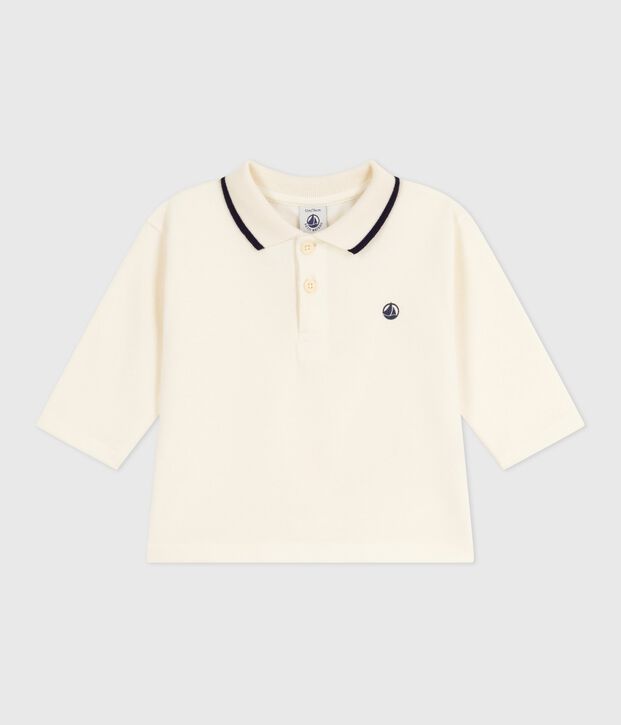 Polo liso de manga larga de algod&oacute;n para beb&eacute; MILK