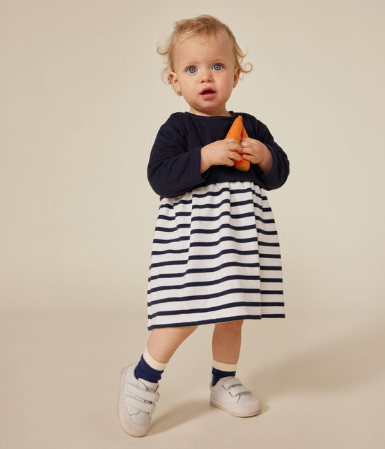 Vestido de manga larga de túbico para bebé azul SMOKING/blanco MARSHMALLOW