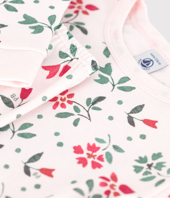 Pijama infantil muy ajustado de algodón con flores rosa FLEUR/blanco MULTICO