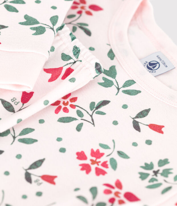 Pijama infantil muy ajustado de algod&oacute;n con flores rosa/multicolor