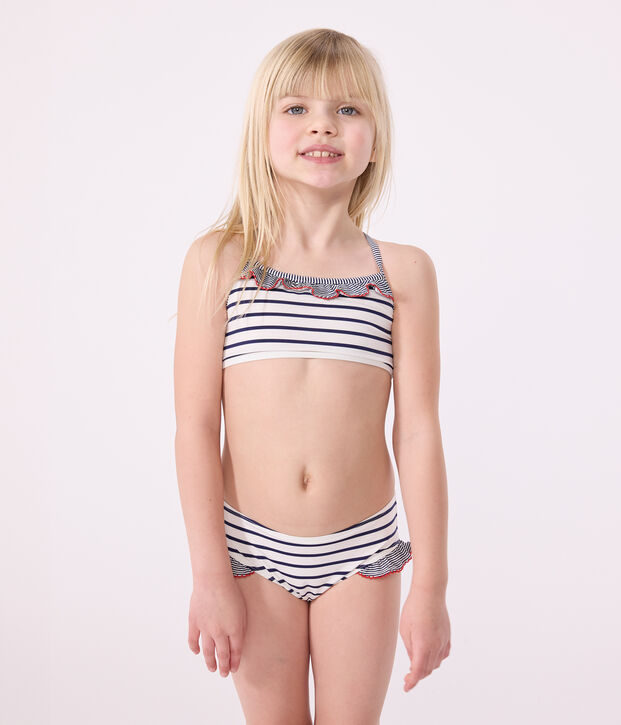 Bikini infantil a rayas blanco/azul