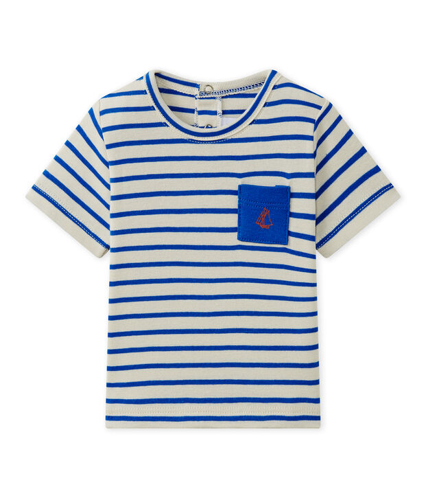 Camiseta a rayas beb&eacute; ni&ntilde;o de manga corta beige/azul