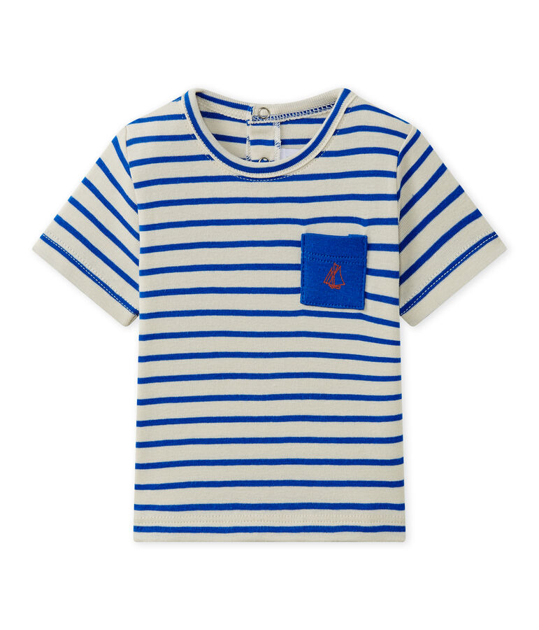 Camiseta a rayas beb&eacute; ni&ntilde;o de manga corta blanco FETA/azul PERSE