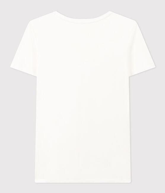 Camiseta LA RECTA de algodón con cuello de pico para mujer blanco ECUME