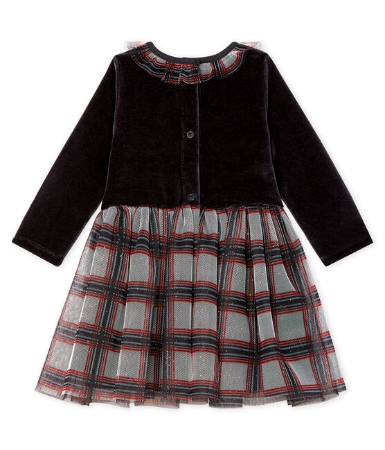 Vestido bimaterial de manga larga para bebé niña negro NOIR/blanco MULTICO