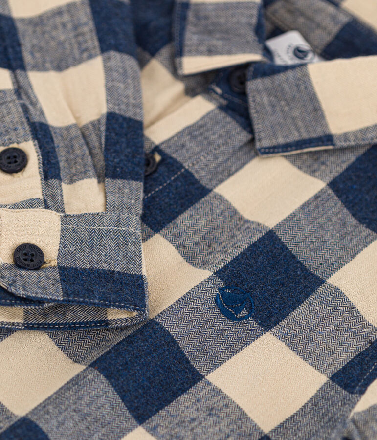 Camisa a cuadros de franela de algod&oacute;n de ni&ntilde;o azul/crudo