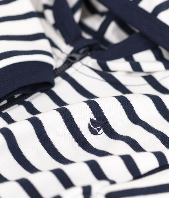 Sudadera de punto grueso con capucha y rayas marineras para bebé blanco MARSHMALLOW/azul SMOKING