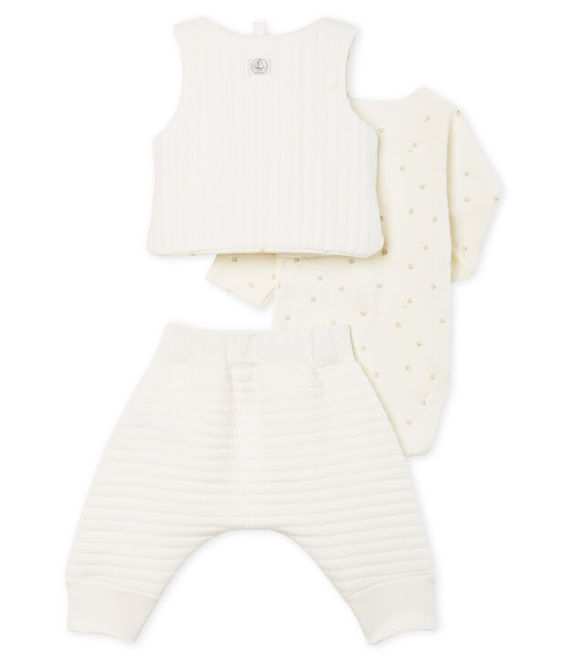 Conjunto de tres piezas para beb&eacute; ni&ntilde;a de t&uacute;bico blanco