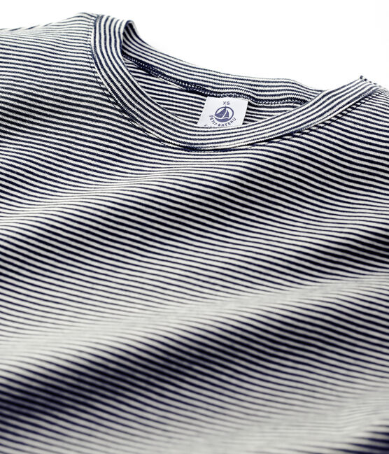 Camiseta LA ICONICA de algodón con cuello redondo para mujer azul SMOKING/blanco MARSHMALLOW
