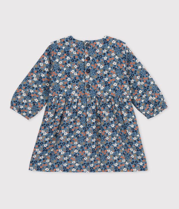 Vestido estampado de manga larga de gasa de algod&oacute;n para beb&eacute; azul/multicolor
