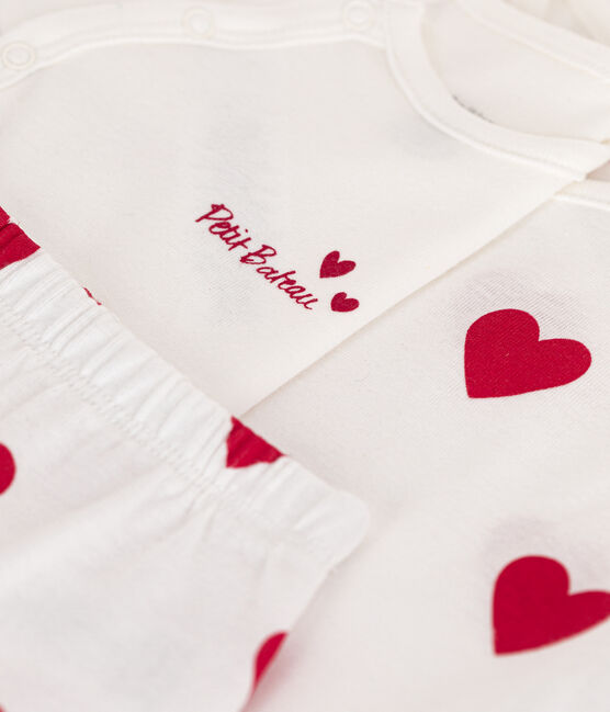 Conjunto de 3 piezas a rayas de algodón de bebé blanco MARSHMALLOW/rojo TERKUIT