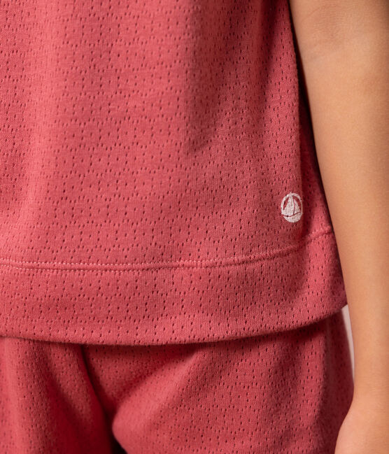 Pijama corto y liso de algodón calado para niña rosa PAPI