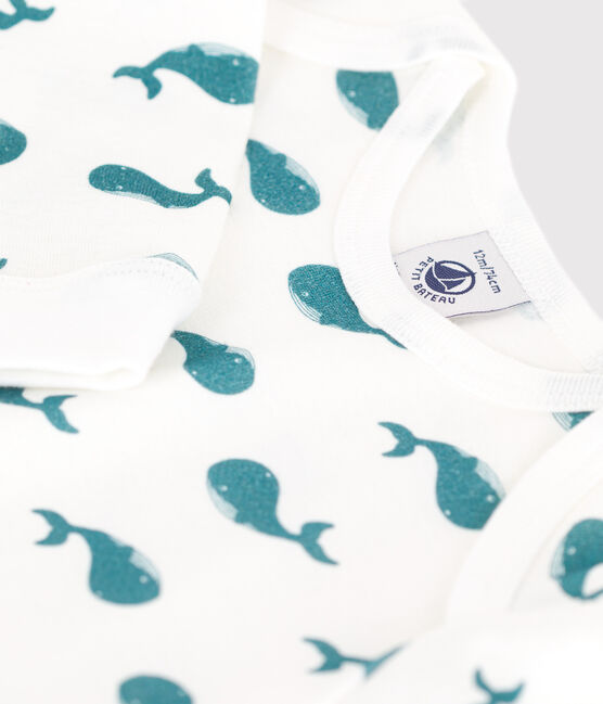 Pijama de algodón con ballenas y abertura sin botones de presión para bebé verde MARSHMALLOW/ DRAGONFLY
