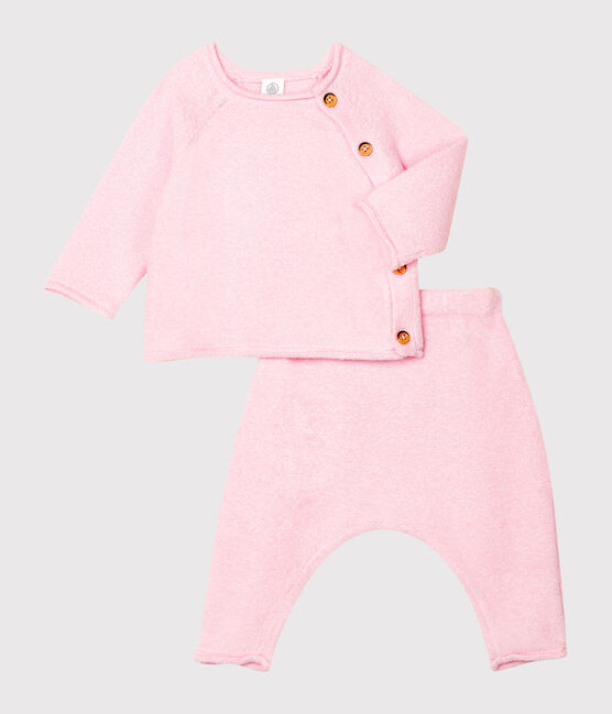 Conjunto de dos piezas para bebé niño, lana merinos y poliéster rosa FLEUR