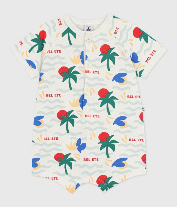 Pelele corto de algod&oacute;n estampado para beb&eacute; crudo/multicolor