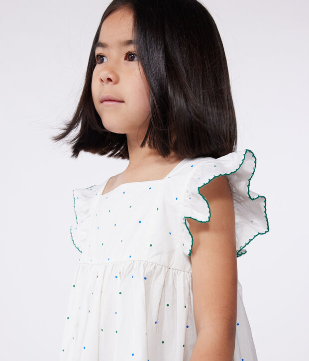 Vestido infantil largo sin mangas de algod&oacute;n con lunares blanco/multicolor
