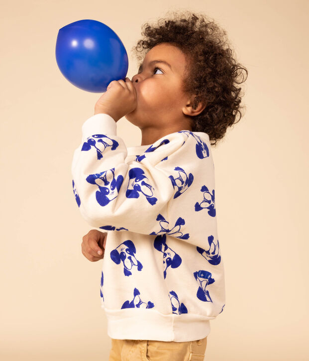 Sudadera estampada de mulet&oacute;n de ni&ntilde;a/ni&ntilde;o crudo/azul