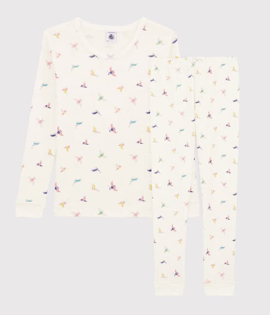 Pijama snugfit con estampado de pájaros para niña pequeña de punto blanco MARSHMALLOW/blanco MULTICO