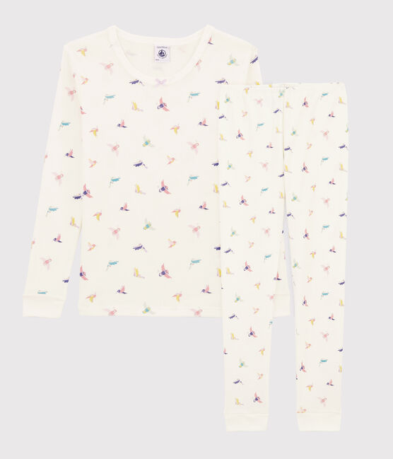 Pijama snugfit con estampado de pájaros para niña pequeña de punto blanco MARSHMALLOW/blanco MULTICO